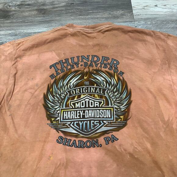 Vintage Y2K Harley Davidson Logo Wings Tie Dye Pink Tan Mens 2XL Biker T-Shirt - Picture 1 of 10